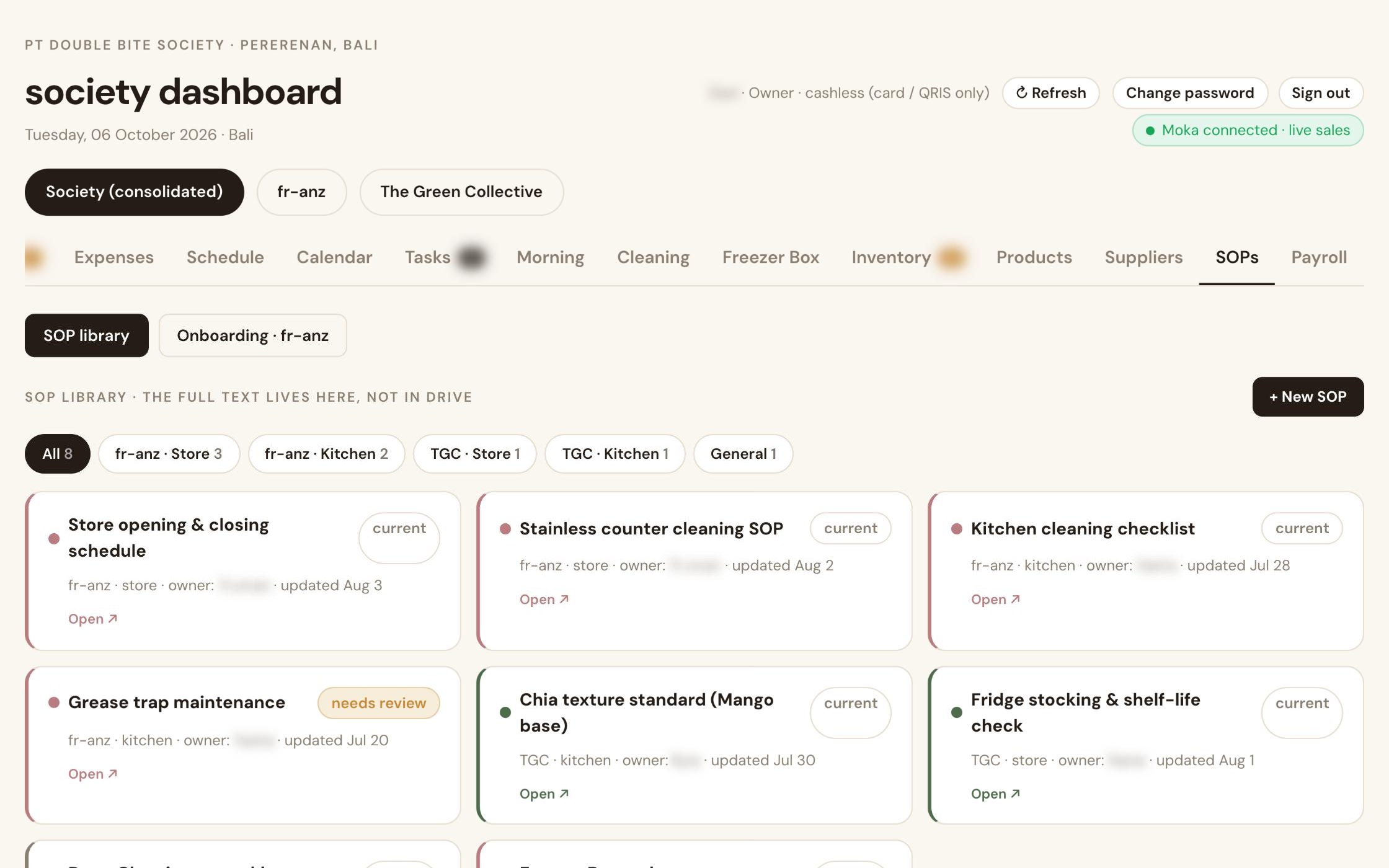 Society Dashboard – SOPs