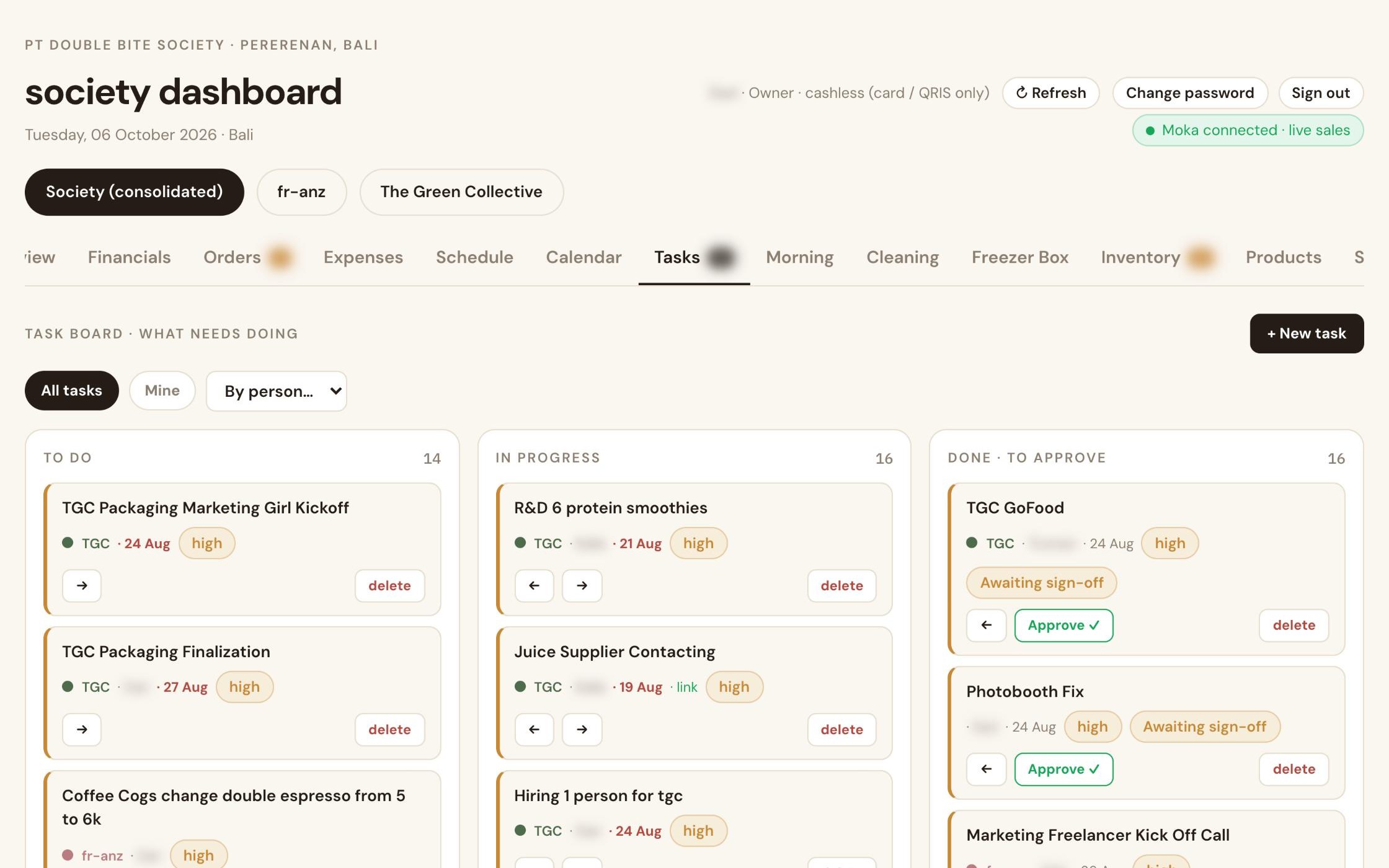 Society Dashboard – Aufgaben